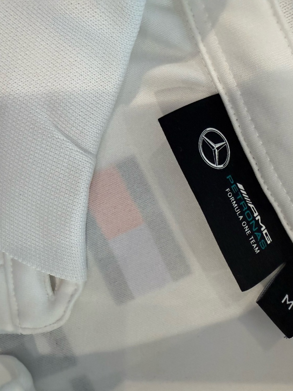 Mercedes AMG Petronas White Polo Jersey with Red and Navy Blue Stripes - Picture 2 of 6